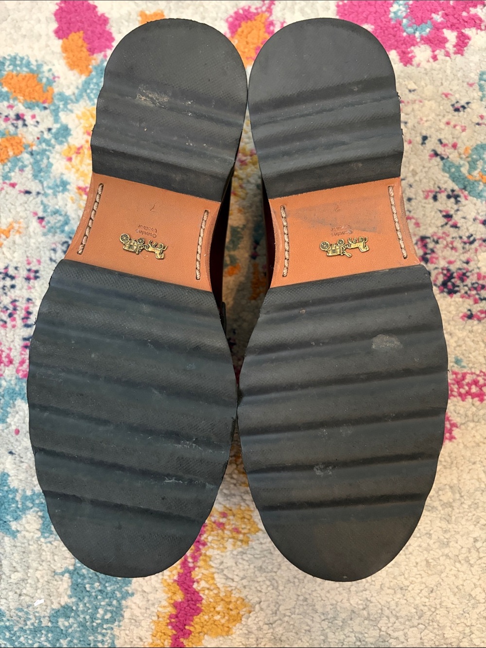 Coach Burgundy Leather Floral-Accent Loafers - Picture 4 of 8